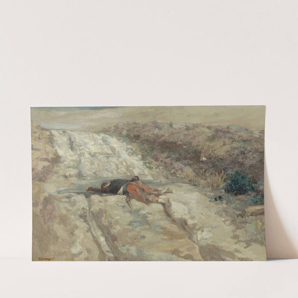 Scène de la guerre de 1870; soldat mort sur un champ de bataille. by Guillaume Régamey