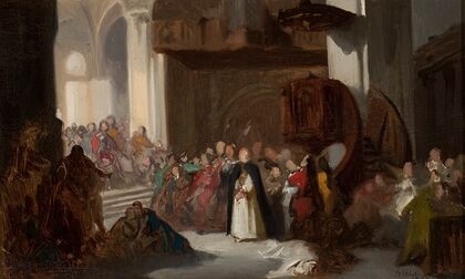 Scene in a church, sketch for a historical scene