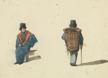 Scenes from Life in Paris; Man Seated and Man Carrying Basket