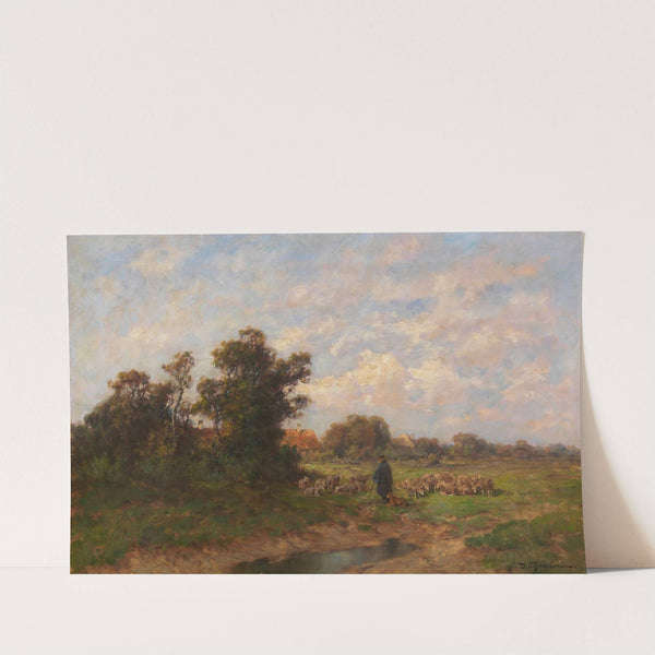 Schäfer mit seiner Herde am Dorfrand by Désiré Thomassin