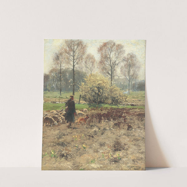 Schäfer mit seiner Herde im Vorfrühling by Hugo Mühlig