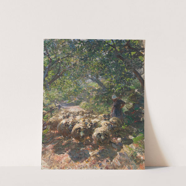 Schafherde mit Hirtin im schattigen Hohlweg (Ca. 1920) by Heinrich Von Zügel