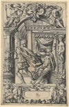 Scheibenriss mit Josefs Flucht vor Potiphars Weib, in den Oberbildern Fides und Prudentia