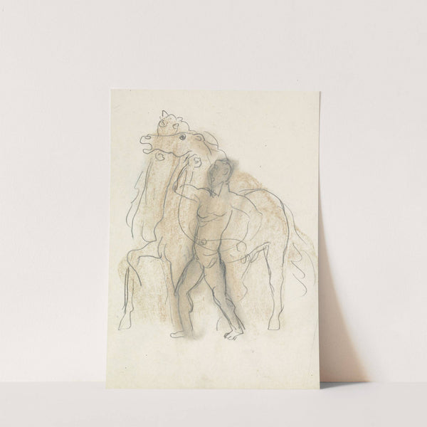 Schetsblad met man, die twee paarden in bedwang houdt (1891) by Leo Gestel