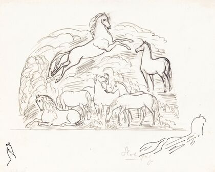 Schetsblad met paarden
