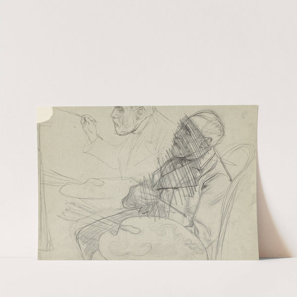 Schetsblad met twee studies van Jozef Israëls aan het werk by Jan Veth