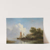 Schiffe und Kähne an waldigem Flussufer (1839) by Hendrikus van de Sande Bakhuyzen