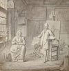 Schilder Michiel Comans en zijn derde vrouw Elisabeth van der Mersche in het atelier