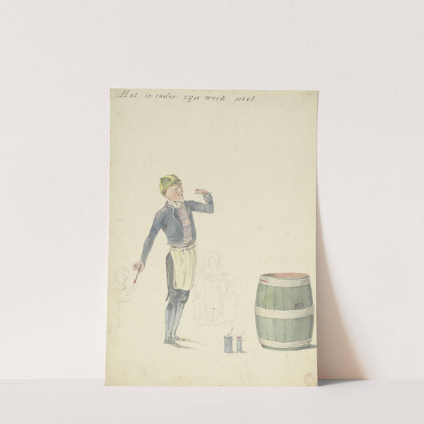 Schooljongen die een ton beschildert by Pieter van Loon