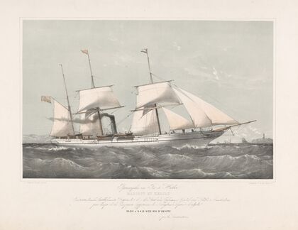 Schroefstoomschip Mariout et Hedjaz varend op zee Pijroscaphes en Fer à Helice Mariout et Hedjaz (1870-1874)