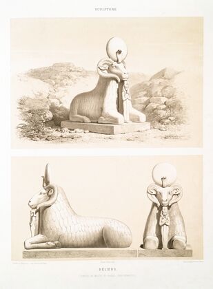 Sculpture; bÃ©liers (Temple de Mauth et Khons — XVIIIe. dynastie) — size preview