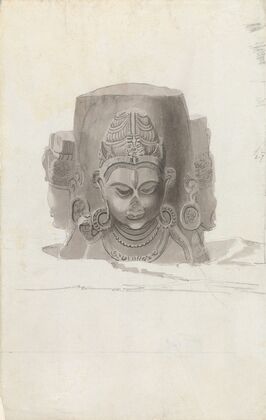 Sculpture depicting three heads