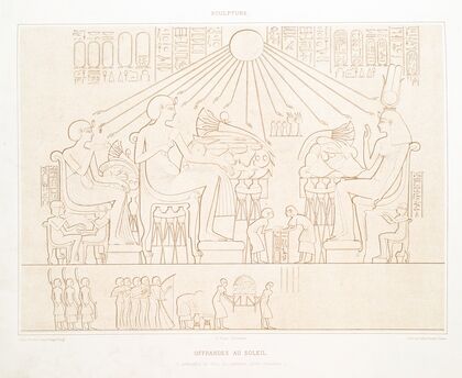 Sculpture; offrandes au soleil (hypogÃ©es de Tell el-Amarna — XVIIIe. dynastie)