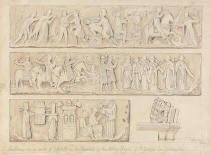 Sculpture on a Suite of Capitals in the Cloisters of the Abbey Church of Saint Georges de Bocherville, near Rouen, Normandy