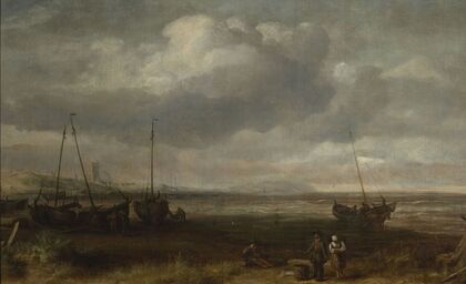 Seaside in Scheveningen with fishing boats
