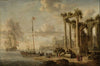 Seaside landscape with ancient ruins on the coast