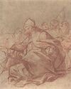 Seated Bishop with Arms Extended and Three Attendant Figures