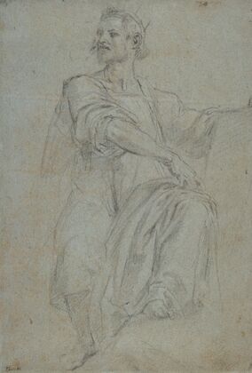 Seated Crowned Male Figure Holding a Book or Scroll