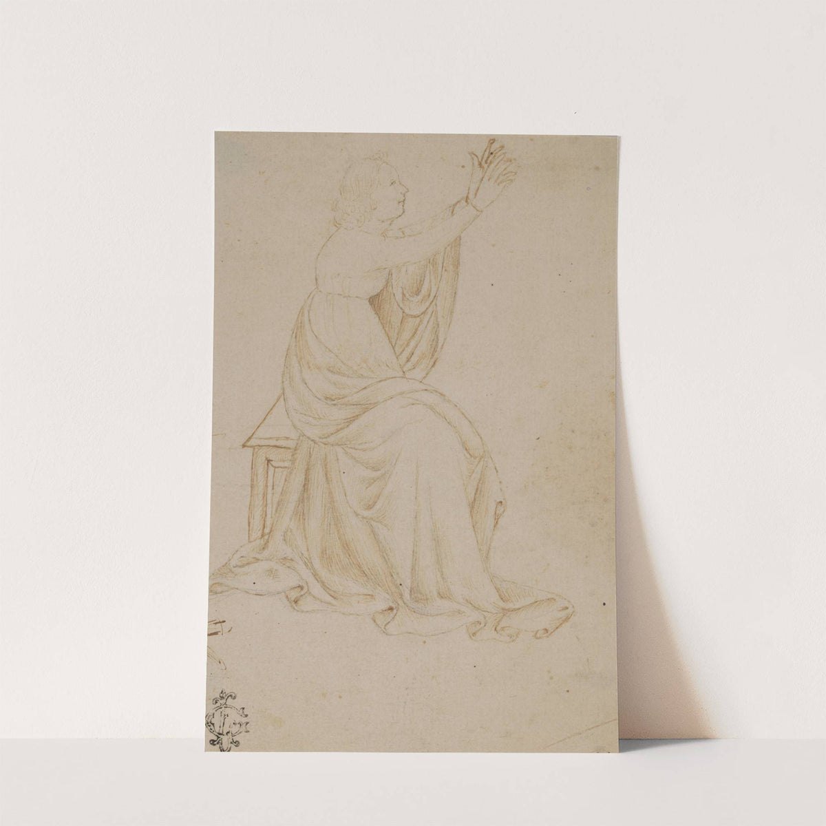 Seated Female Figure with Upraised Arms, Facing Right by Veronese School