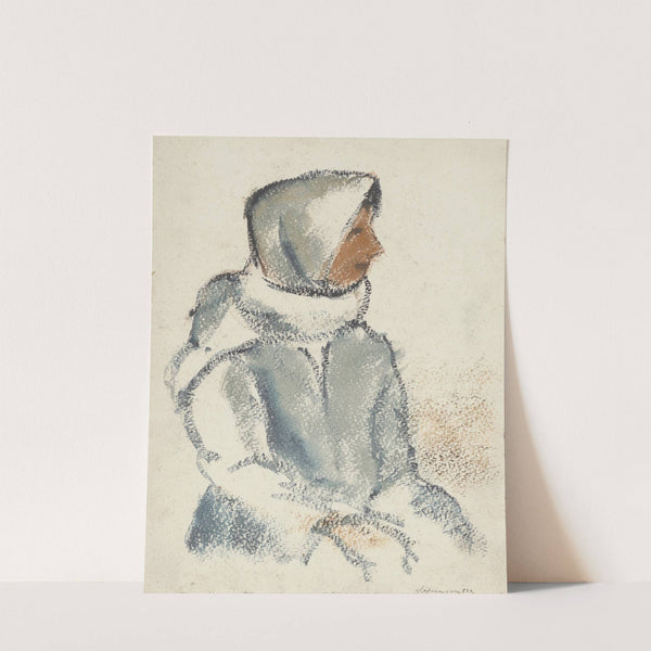 Seated Girl in a White Scarf in Profile by Zolo Palugyay