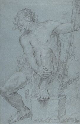 Seated Male Nude Holding a Staff