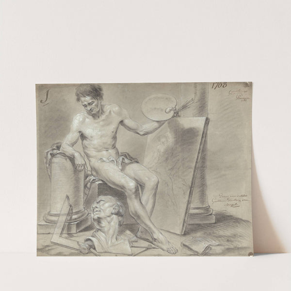 Seated male nude with painter’s attributes (1768) by Guillielmus Dumery