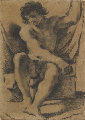 Seated Nude Young Man in Nearly Frontal View — size preview