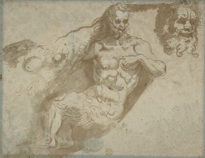 Seated satyr, with enlarged head of same