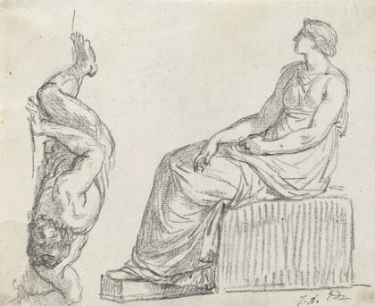 Seated Woman and Man Sprawling on the Ground