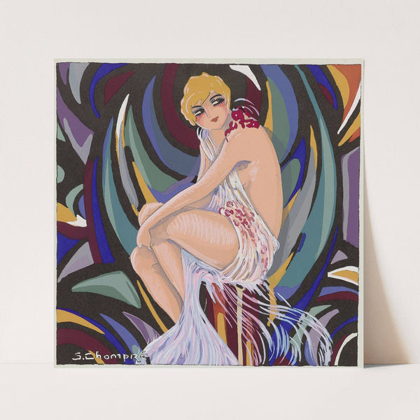 Seated woman, with drapery. (1926) by S. Chompré