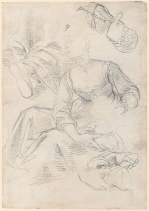 Seated Woman with Studies of Arms and Legs