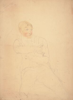 Seated young adult male figure, seated facing slightly right