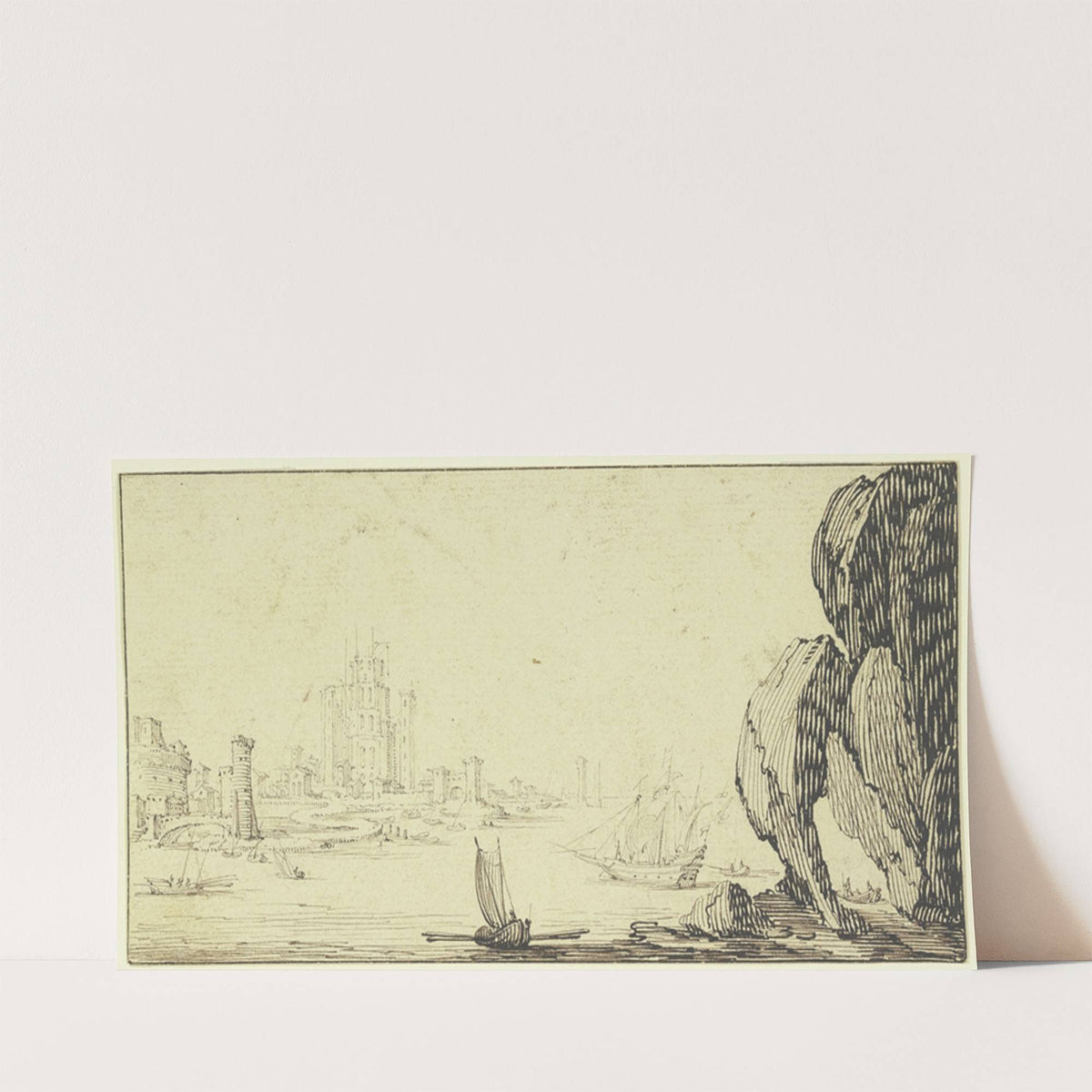 Seehafen mit Schiffen, rechts ein großer Felsen by Jacques Callot