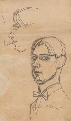 Self-portrait and sketch of a head with a cigarette (1920) — size preview