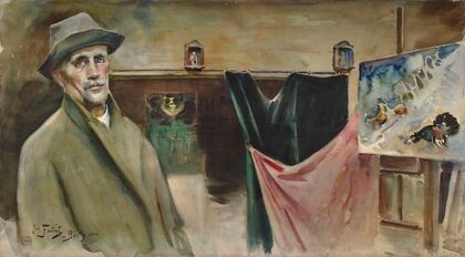 Self-portrait at the studio in Bystra (1914)