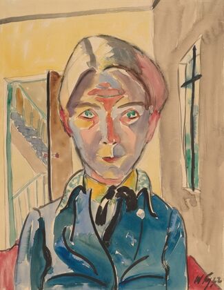 Self-Portrait In Front Of Stairs (Selbst Vor Treppe) (1922)