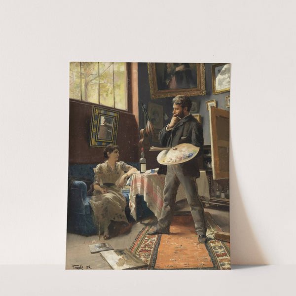 Self-portrait of Hans Temple in the studio with a model by Hans Temple