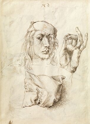 Self-portrait, Study of a Hand and a Pillow (1493)
