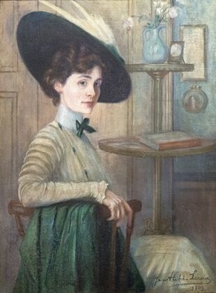 Self-portrait with a green hat