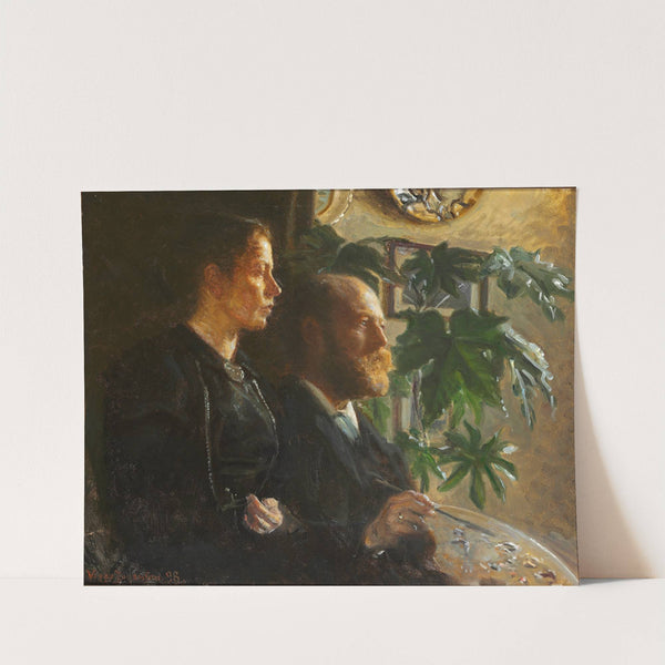 Self portrait with palette in hand and wife martha by Johansen Viggo