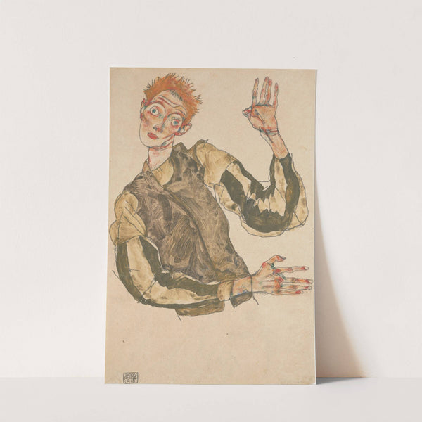 Self-Portrait with Striped Sleeves (1915) by Egon Schiele