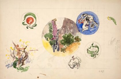 Set of preparatory studies for dishes and plates