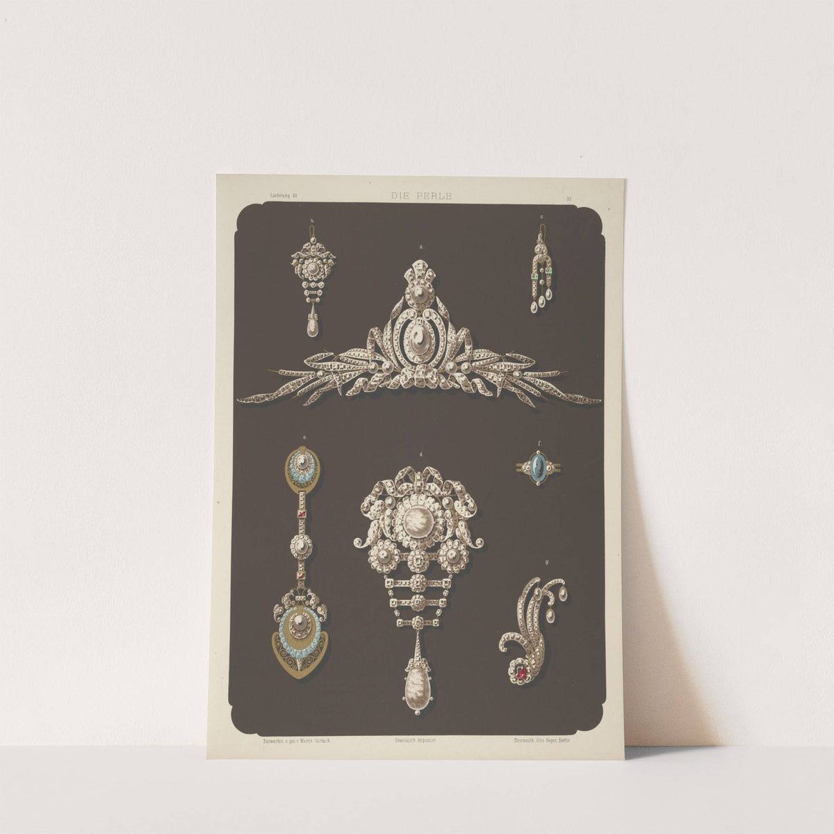 Seven Designs For Jewelry, Including Large Pearl And Diamond Brooch. (1872 - 1873) by Martin Gerlach