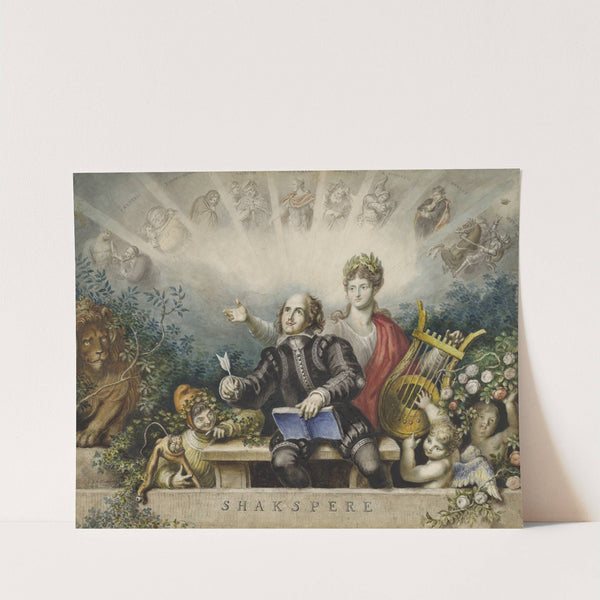 Shakespere [portrait surrounded by a muse, clown, lion, cupids, and various characters from his plays] (1832) by Johann Heinrich Ramberg