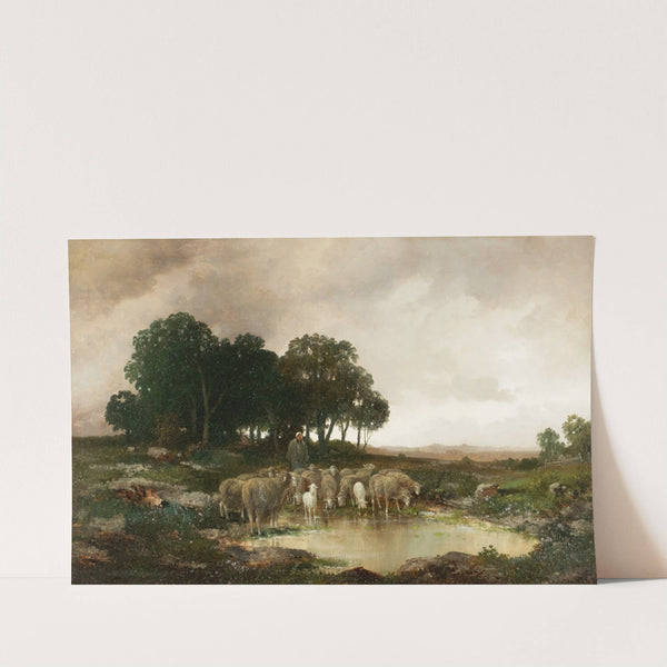 Sheep in rainy landscape by Adolf Kaufmann