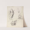 Sheet of Figure Studies from Raphael’s Disputation (with separate sheet bearing inscription) by Sir Joshua Reynolds