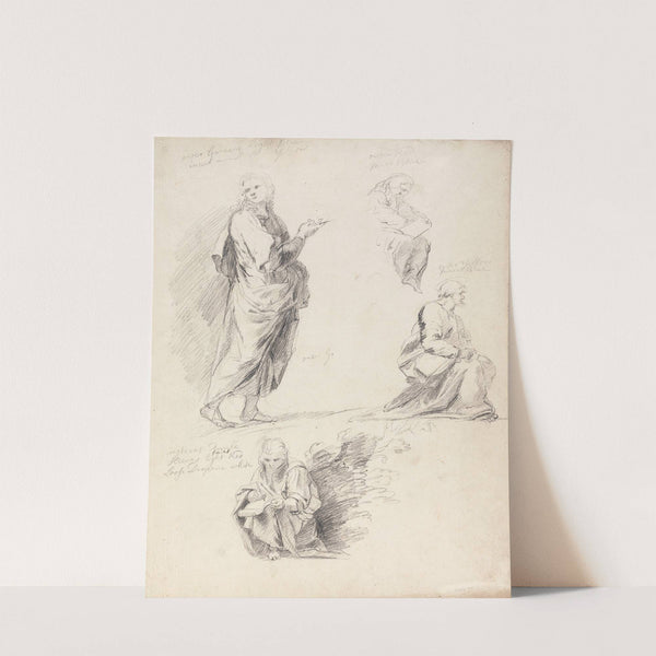 Sheet of Figure Studies from Raphael’s Disputation (with separate sheet bearing inscription) by Sir Joshua Reynolds
