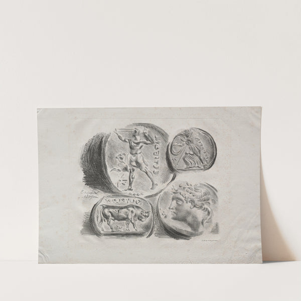 Sheet of Four Antique Medals (1825) by Eugène Delacroix