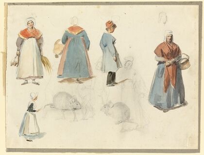 Sheet of Sketches; Men, Women and Mice