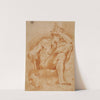 Sheet of Studies; A Seated Nude Man, A Youthful Head and a Caricature Head of a Man Playing a Pipe by Domenico Maria Canuti